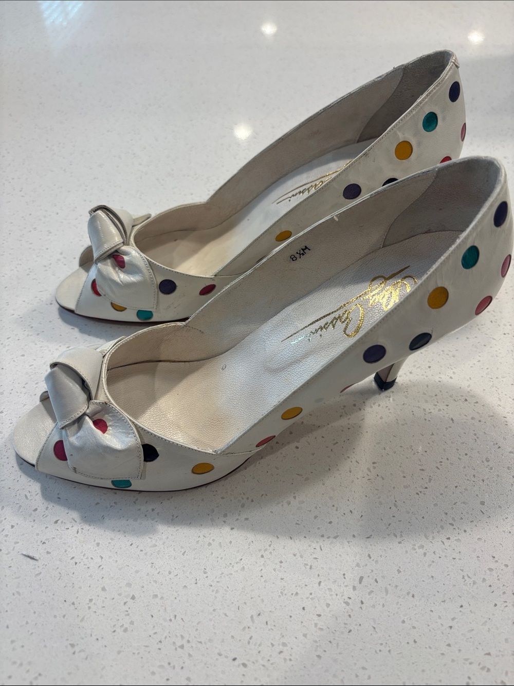 Vintage 1980s Oleg Cassini Polka Dot Peep-Toe Pumps Size 8.5 M